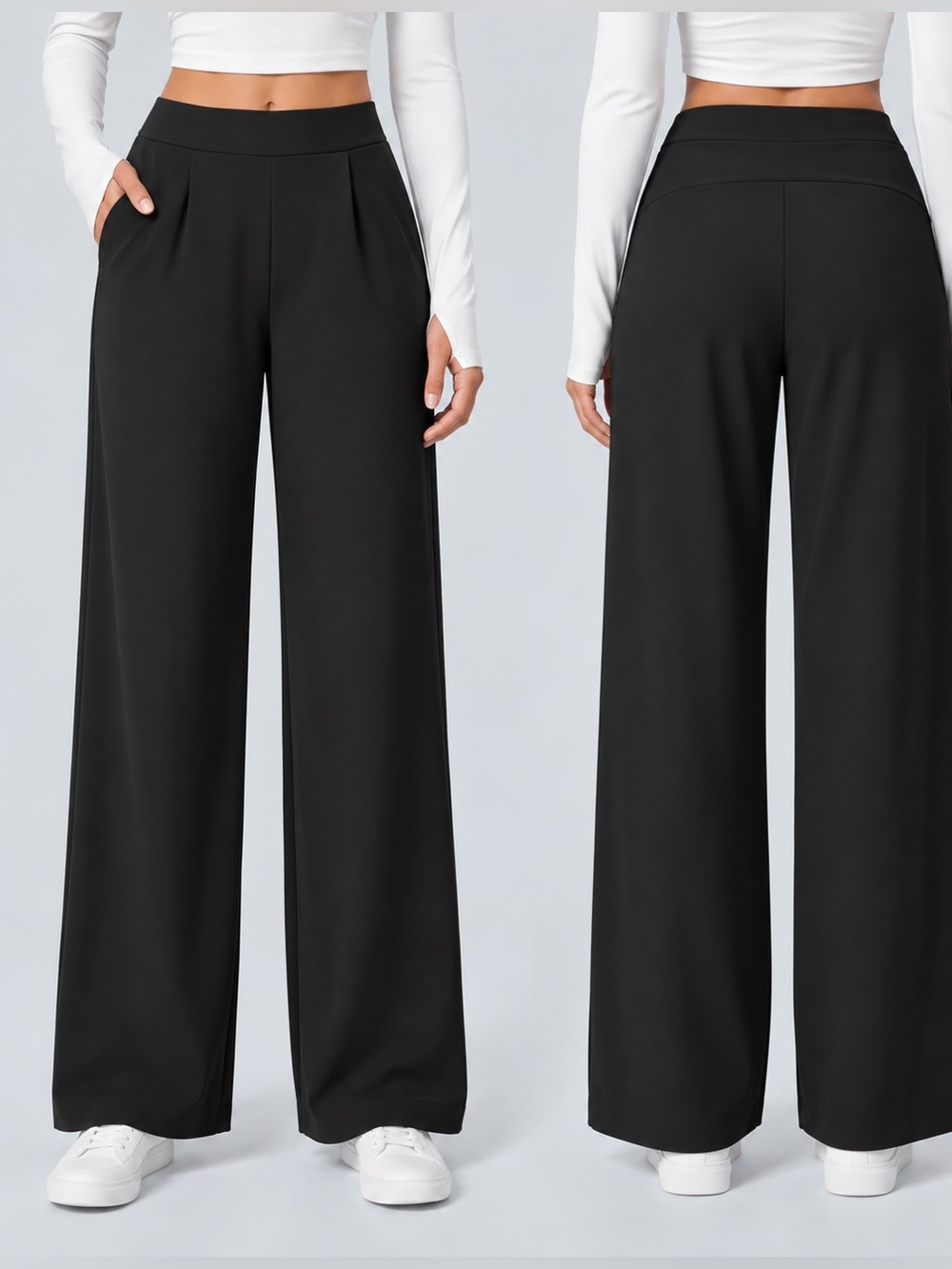 HALARA Black Single Pleate Pull-on Pants Size Medium Tall